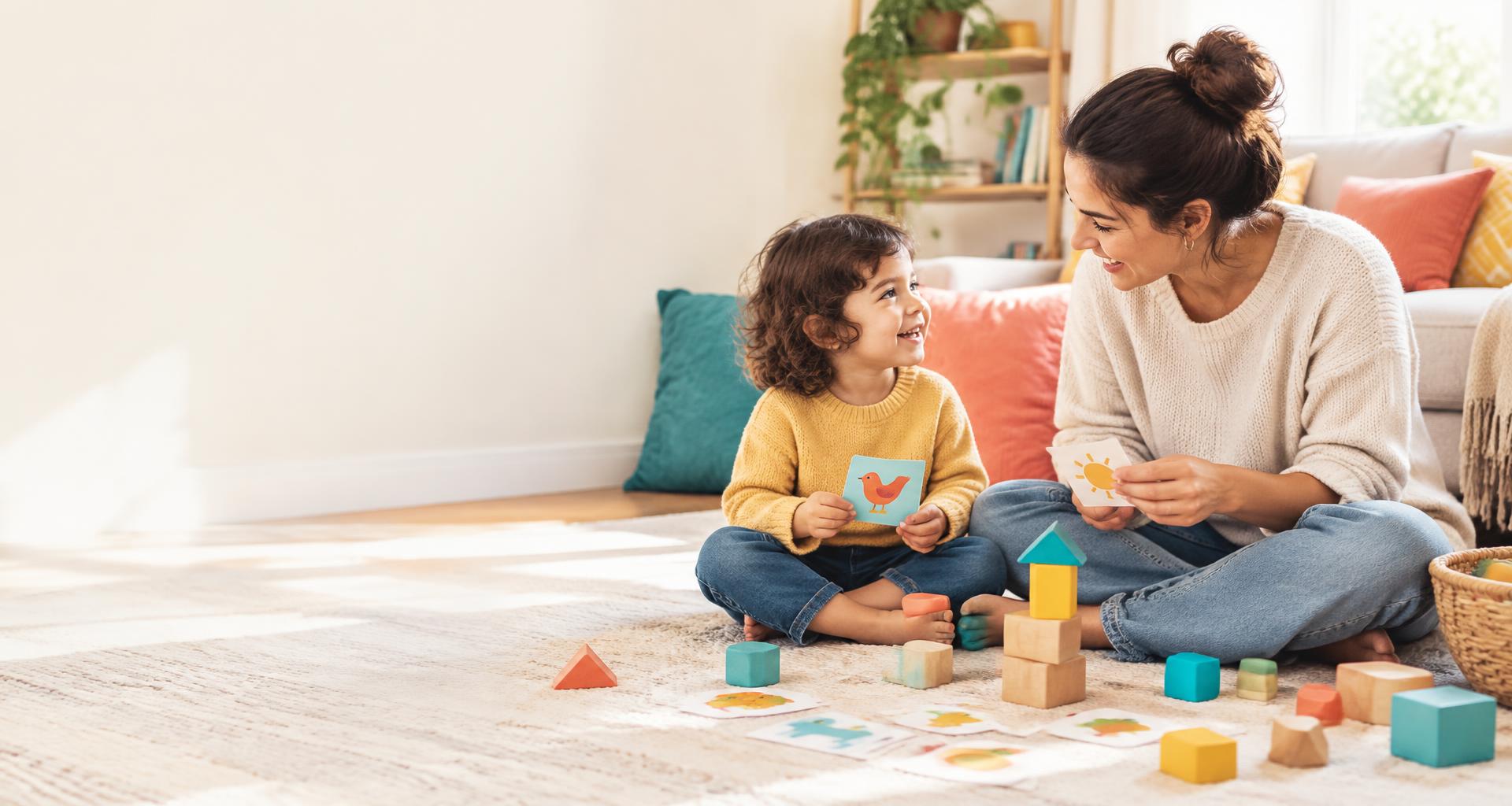 A parent and child sharing a playful talking moment at home